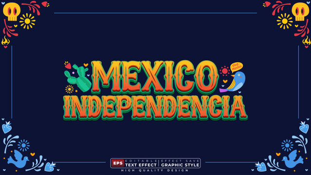 Editable 3d text effect mexico independencia with decorative background