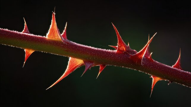 Rose stem thorns closeup detail