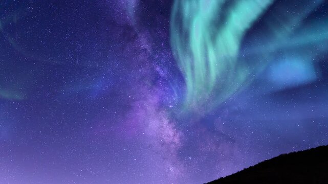Heavenly Lights Milky Way Galaxy and Aurora Loop