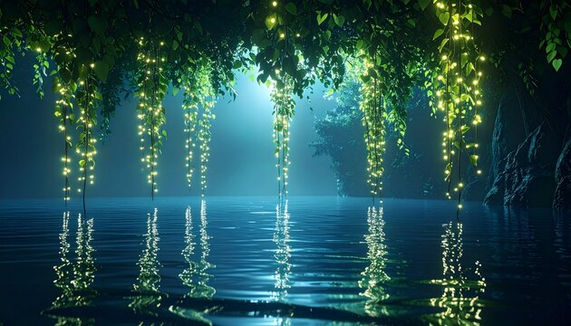 Enchanted Forest Reflection - A Mystical Scene of Light and Water.