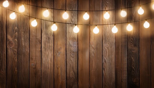 rustic wood wall with string lights for background use