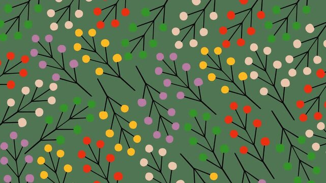 Seamless looping footage featuring colorful berry branches on a muted green background