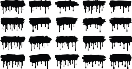Fototapeta premium Black dripping paint brush stroke vector set for grunge, graffiti, and abstract design backgrounds