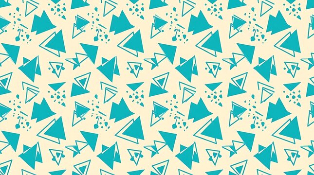 Seamless hand drawn turquoise triangle pattern on cream background