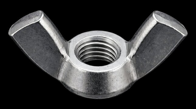 An isolated stainless steel wing nut floating in a dark void, serving as a powerful metaphor for human-driven adjustments, secure fastening, and the simple keys to complex integration.
