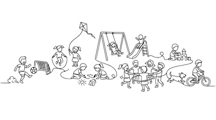 Whimsical Sketch of Children Playing Outdoors on a Sunny Day © Azizi