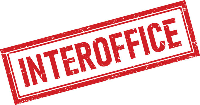 Rectangular red rubber stamp with the text Interoffice for internal company mail and document routing