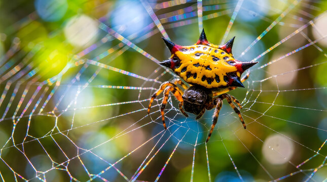 Gasteracantha cancriformis on colorful web