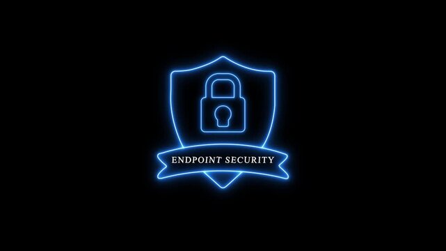 Neon endpoint security shield animation for cybersecurity and data protection digital shield neon padlock