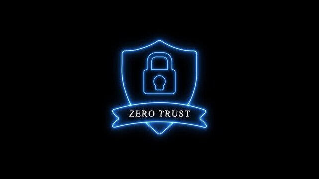 Zero trust cybersecurity neon shield animation for digital data protection and network security concepts