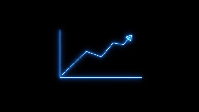 Neon blue financial growth chart animation with upward trend arrow for business data analysis and success concept