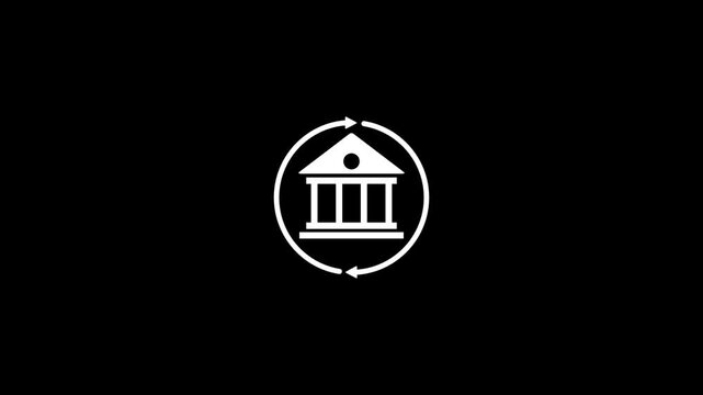 Bank building animation with rotating arrows for financial services and banking app ui finance