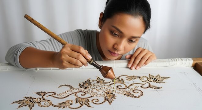 woman painting batik design