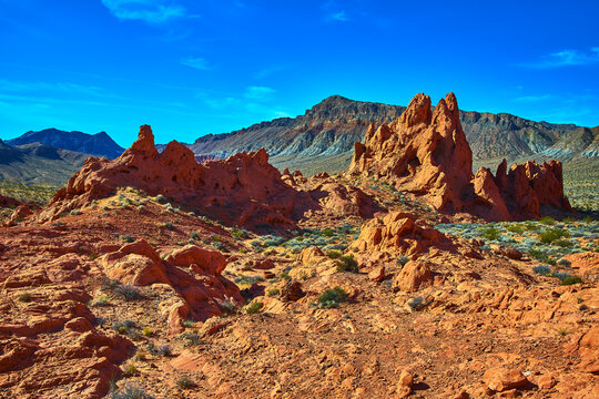 Red Rock Formations and Desert Landscape Valley of Fire Pinnacles Trail Nevada