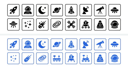 Space exploration and astronomy icons set for science and technology. © Mehedi