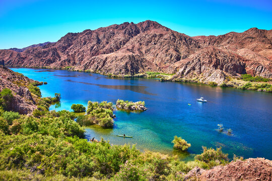 Willow Beach Colorado River and Desert Mountains with Recreational Boating Arizona