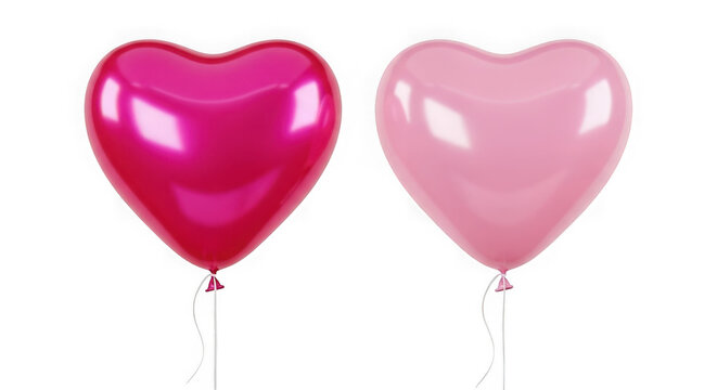 Two shiny heart shaped balloons in dark pink and light pink colors isolated on transparent background