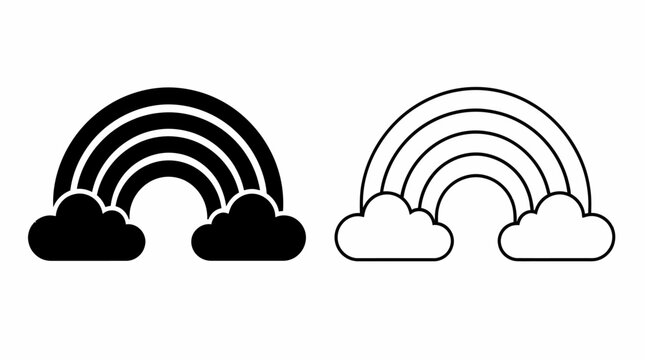 Black and White Rainbow with Clouds Icon Set