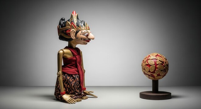 Balinese wayang kulit character and globe