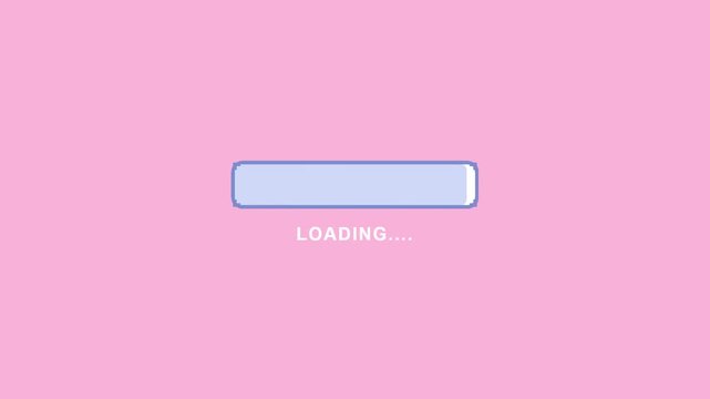 Pixel art animation of a progress bar filling up with loading text on pink background