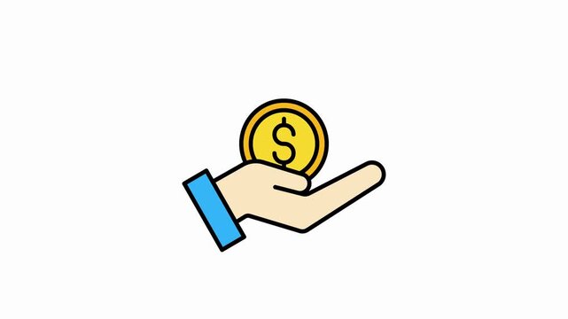 Hand Holding Gold Dollar Coin Financial Icon Animation.