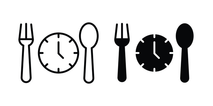 Lunch time icon black and white pictogram set