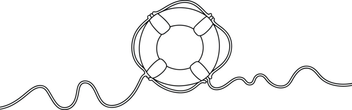 Minimalist line of a life preserver ring with rope lifebuoy life ring safety equipment rescue