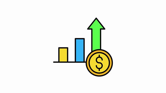 Growing Financial Bar Chart with Dollar Coin Icon Animation.