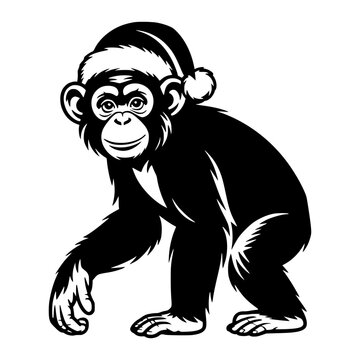Chimpanzee Wearing a Santa Hat