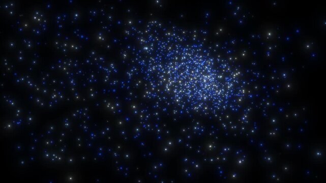 Abstract blue space background with glowing stars and cosmic dust in a dark galaxy sky