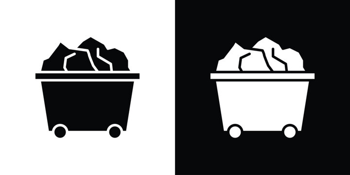 Trolley with coal icon thin symbol group. EPS10