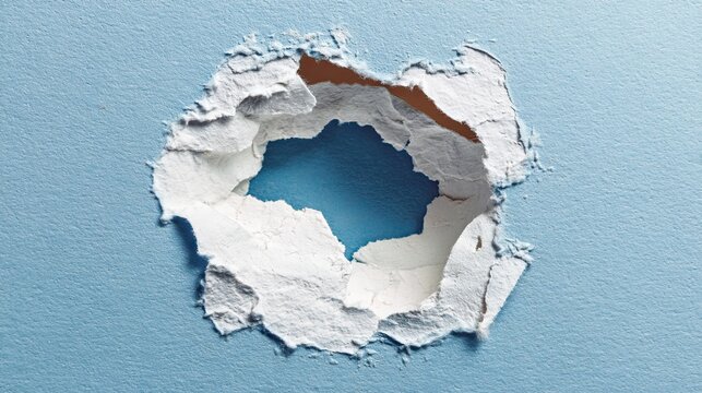 Blue torn paper texture background, rough ripped paper edge, creative hollow tear layer graphic design template