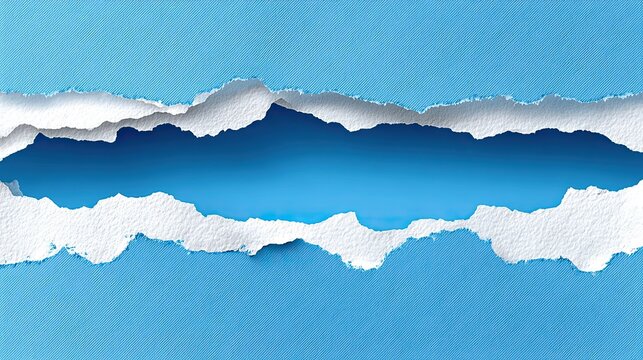 Blue torn paper texture background, rough ripped paper edge, creative hollow tear layer graphic design template