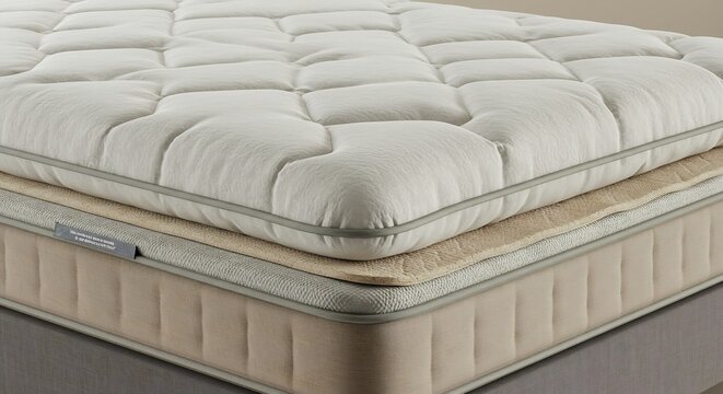 Luxury Mattress Detail: A close-up view showcases the plush quilting and layered construction of a premium mattress, emphasizing comfort and quality.