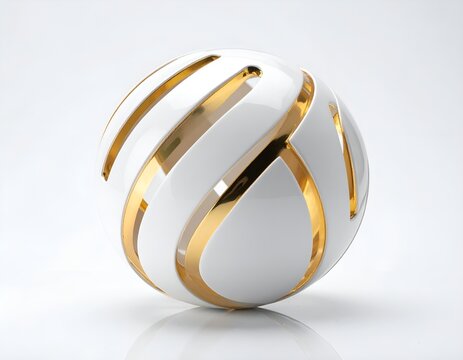 Modern White Ceramic Sphere Ornament with Luxury Gold Pattern on White Background