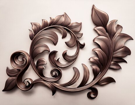 delicate dark hued leaf and scroll design on a light background
