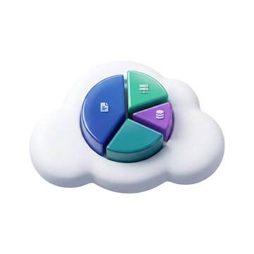 3D cloud with pie chart representing data analysis transparent background