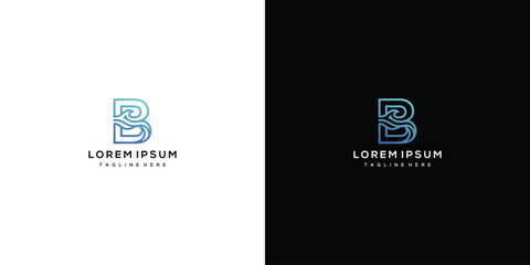 Modern Letter B Logo Concept with Gradient Overlapping Lines on White and Black Backgrounds © sang