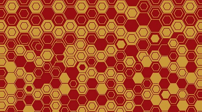 Abstract red and gold hexagonal pattern with honeycomb geometry