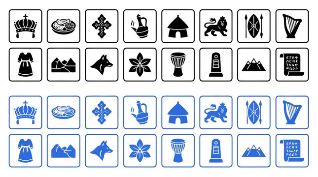 Collection of ethiopian traditional cultural elements and symbols vector illustration.