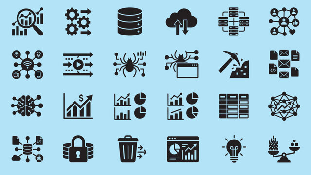 Set of data science and big data analytics icons
