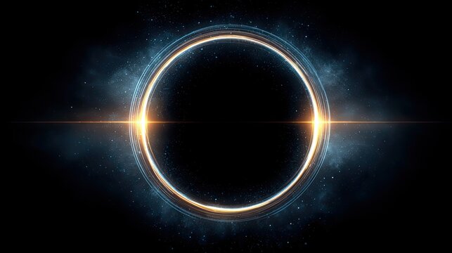 Cosmic black hole with galaxy nebula, accretion disk and starfield deep space scene, sci-fi astronomical wide space backdrop