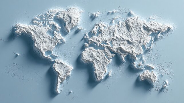 World map relief on light blue background