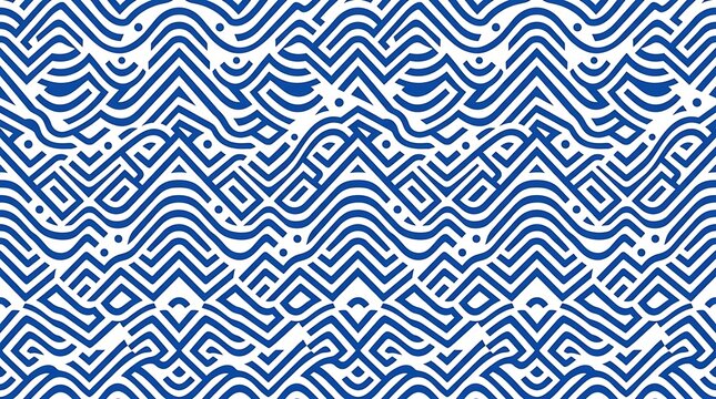 Seamless blue and white geometric wave pattern background