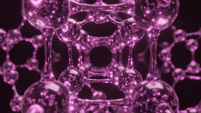 Crystalline pink geometric lattice with glossy spherical joints.