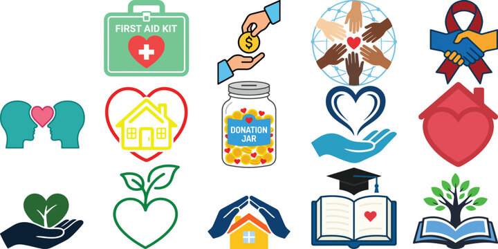 Humanitarian Charity Vector Icon Set Non Profit Logo Bundle