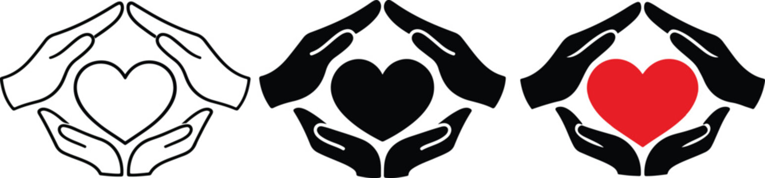Caring Hands Heart Protection Vector Icon For Charity Logo