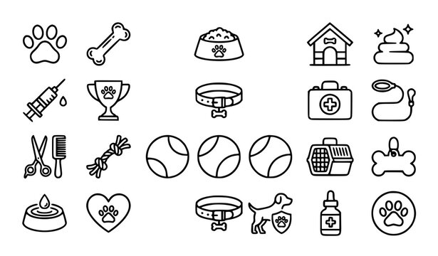 Minimal Dog Care and Pet Accessory Icon Pack Vector EPS
