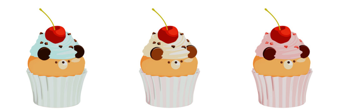くまモチーフのカップケーキのイラストセット