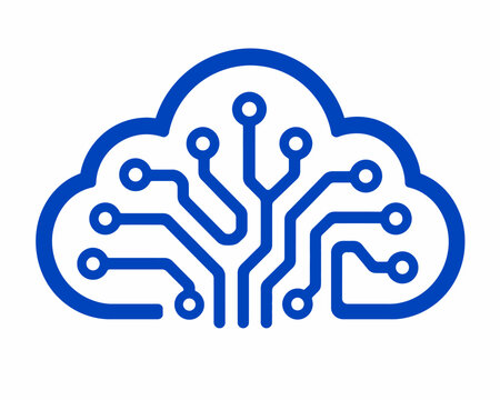 Blue cloud data technology logo symbol with circuit board pattern for computing concept